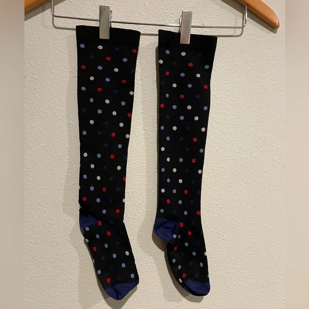 Black Polka dot women’s compression socks. S-M